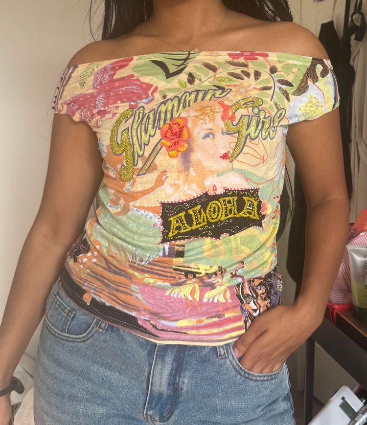 Colorful beaded Graphic Print Sleeveless Top imagen 5