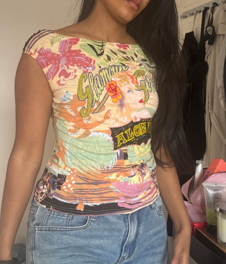 Colorful beaded Graphic Print Sleeveless Top imagen 2