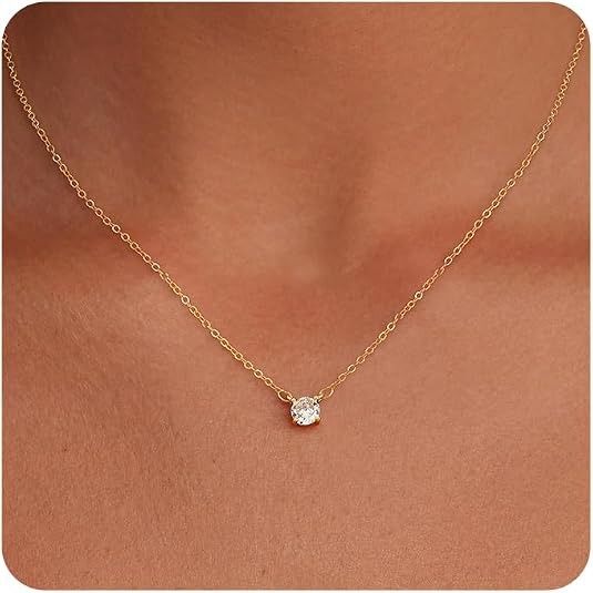 Gold Necklace With Single Diamond Pendant image 1