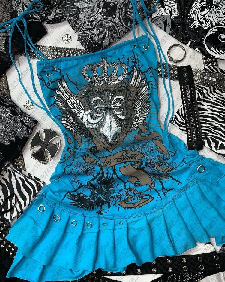 Other Blue Sleeveless Dress With Crown And Wings Graphic product image