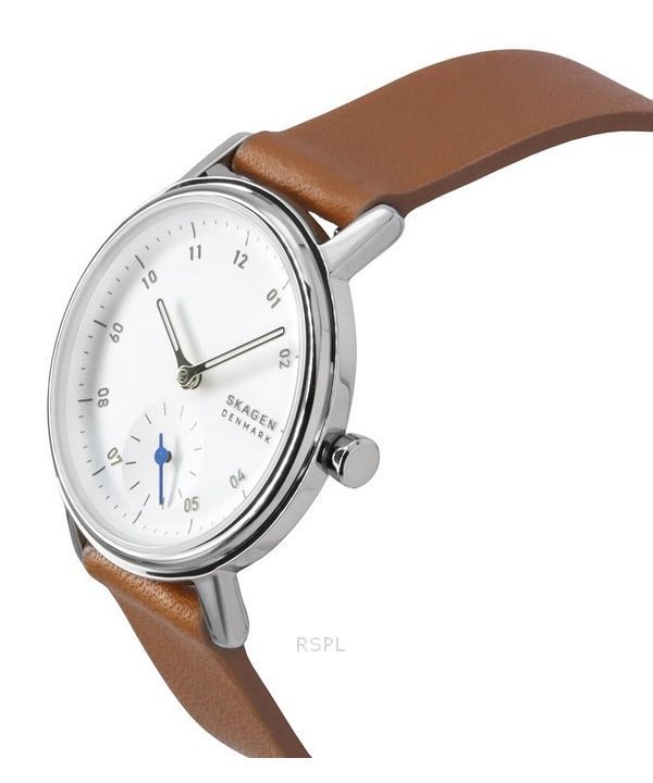 Skagen Kuppel Lille Brown Leather Strap White Dial Quartz SKW3103 Women's Watch 3