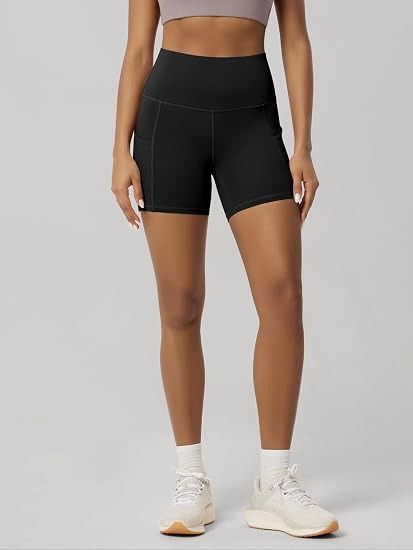 Black High-Waisted Athletic Shorts With Side Pocket image 1