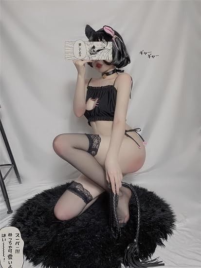 Black Lingerie Set With Cat And Paw Designs imagen 2