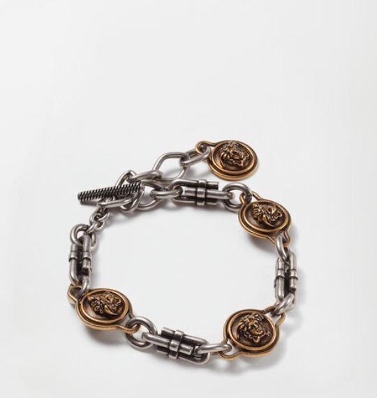 Chain Bracelet With Lion Head Medallions
