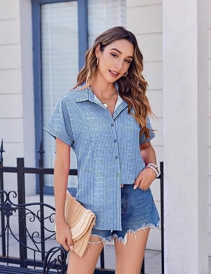 Other Blue Striped Short Sleeve Button-Up Shirt product image