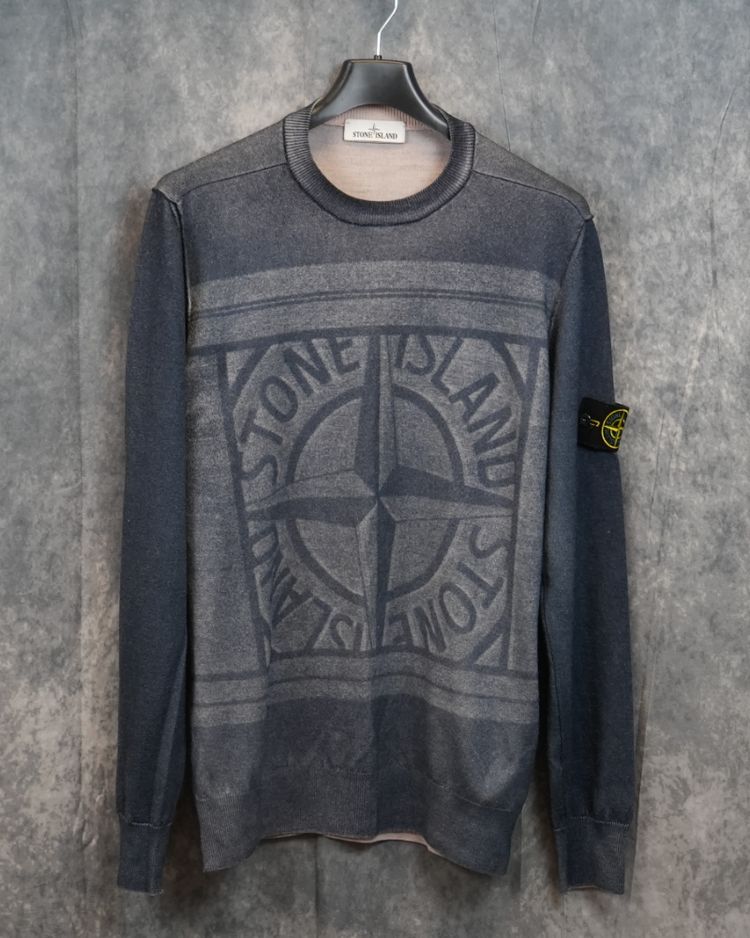 Stone Island Airbrushed And Laser Print Knit Navy Blue