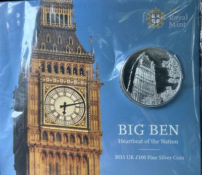 Big Ben 2015 Uk £100 2oz Fine Silver Coin
