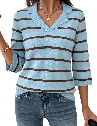 Immagine di Blue And Brown Striped V-Neck Sweater 1