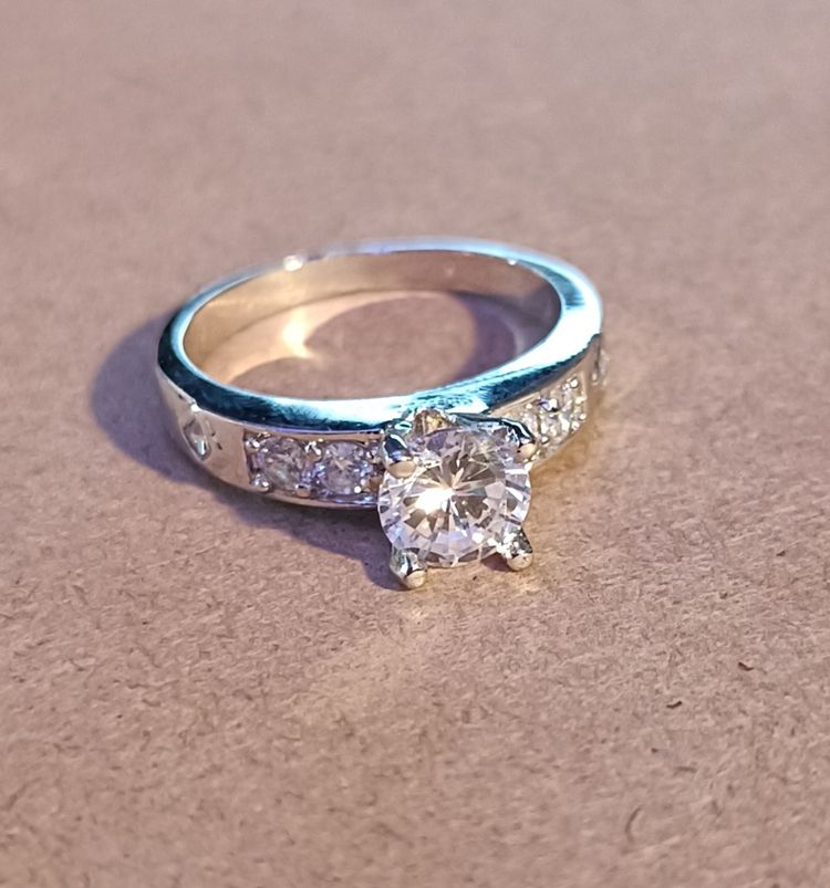 Classic Silver Channel-Set Diamond-Style Ring image 5