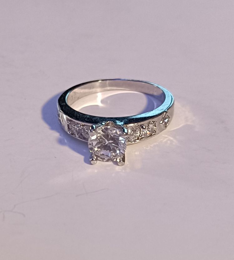 Classic Silver Channel-Set Diamond-Style Ring image 3