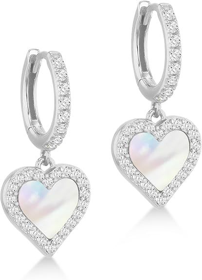 Silver Heart-Shaped Drop Earrings With Crystals