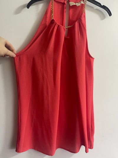 Michael Kors Red Sleeveless Top With Gold Chain Detail