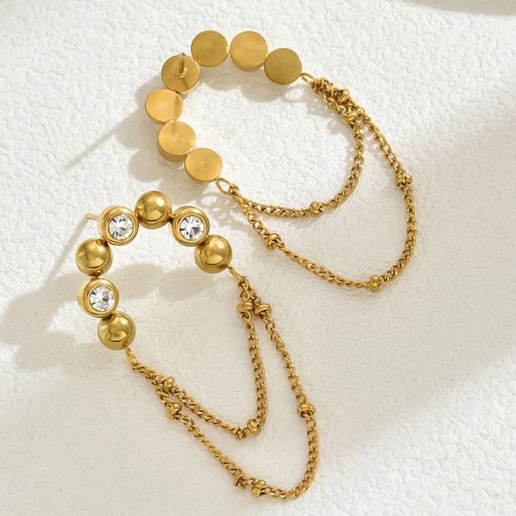 Gold-Tone Earrings With Crystal Accents And Chain Detail image 4