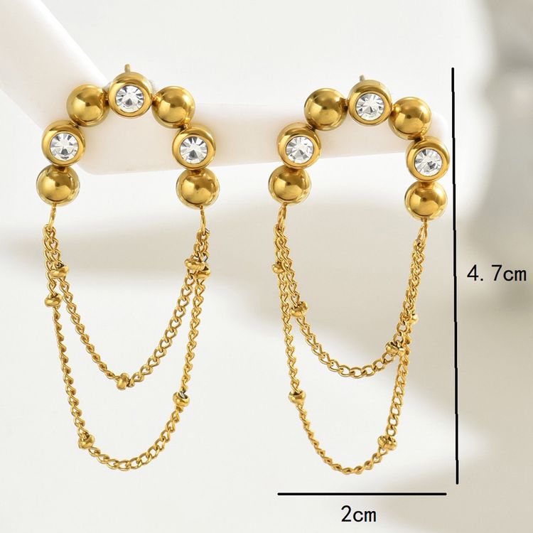 Gold-Tone Earrings With Crystal Accents And Chain Detail image 5