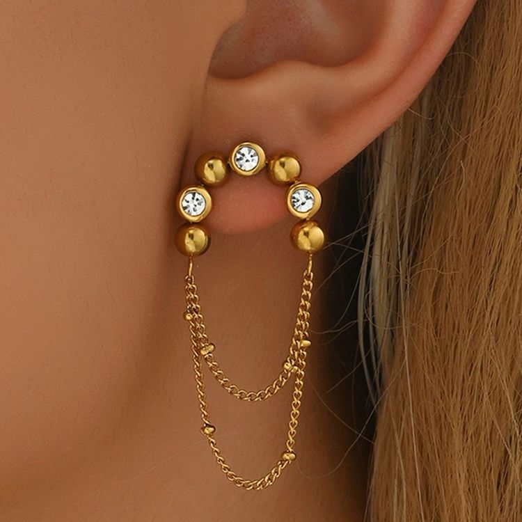 Gold-Tone Earrings With Crystal Accents And Chain Detail image 2