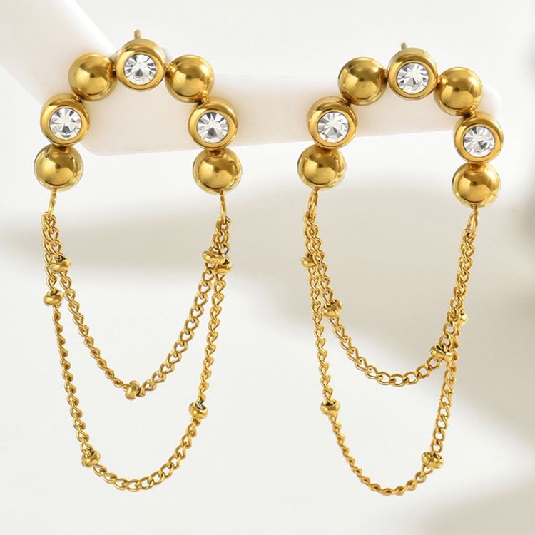 Gold-Tone Earrings With Crystal Accents And Chain Detail image 3