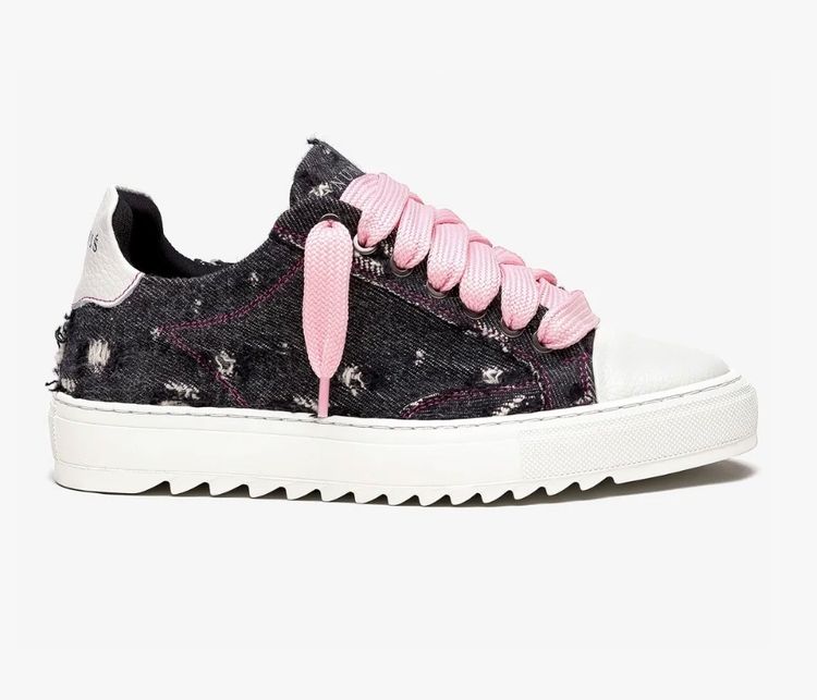 Black Distressed Sneaker With Pink Laces