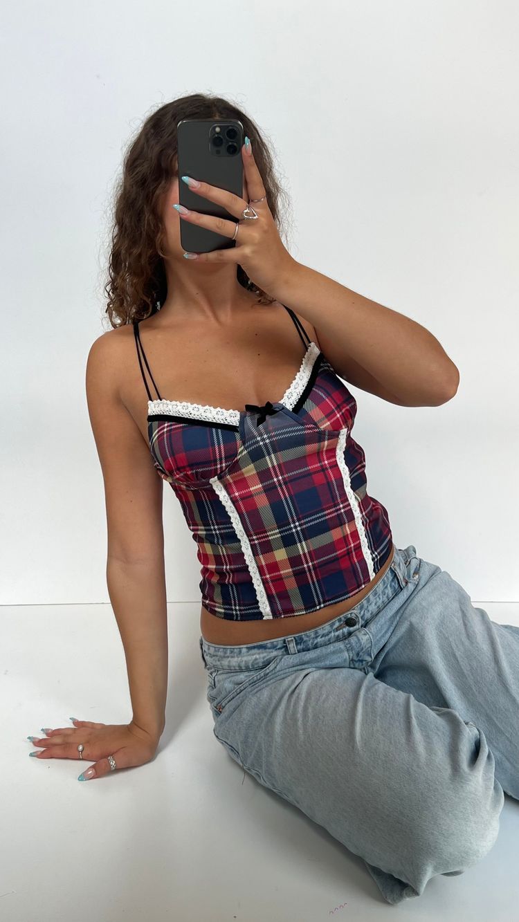 00s red gingham cami- size M image 3