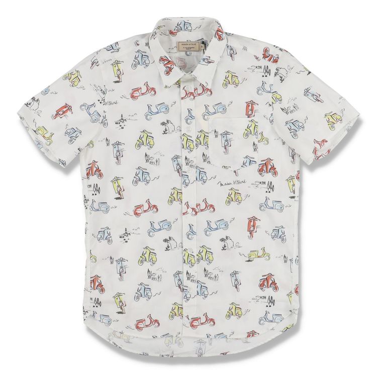 Maison Kitsune White All Over Scooter Print Short Sleeve Shirt