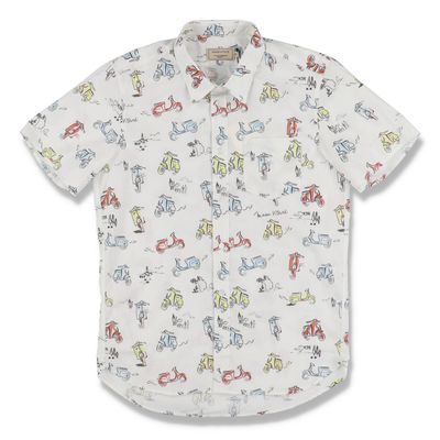Maison Kitsune White All Over Scooter Print Short Sleeve Shirt