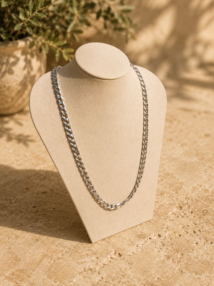 Vintage Sterling Silver Diamond Cut Curb Chain Necklace | 23.5 Inches | 55.5g |