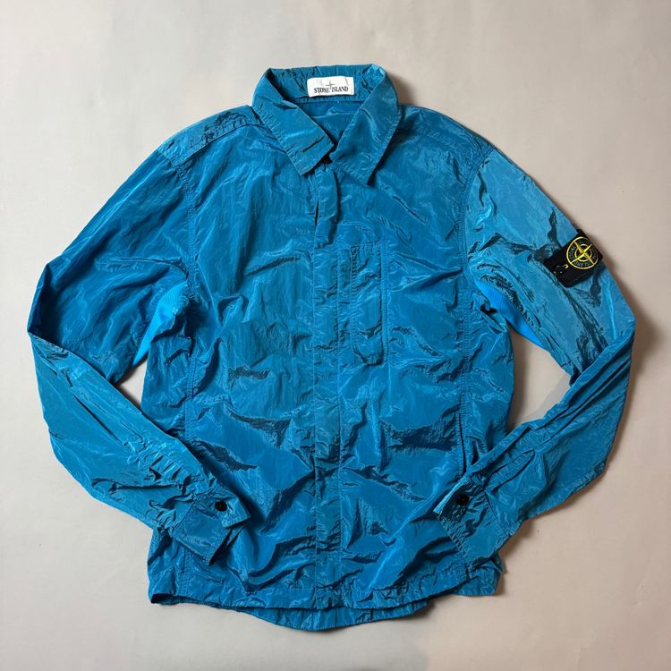 Stone Island Blue Nylon Metal Shimmer Overshirt - Medium