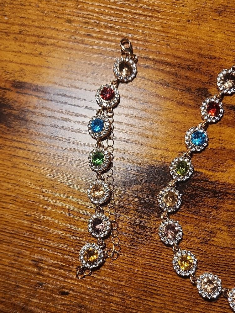 Multicolor Gemstone Necklace And Bracelet Set imagen 4