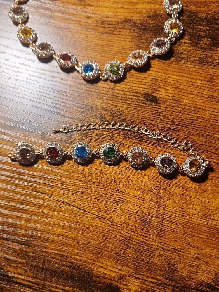 Multicolor Gemstone Necklace And Bracelet Set imagen 3