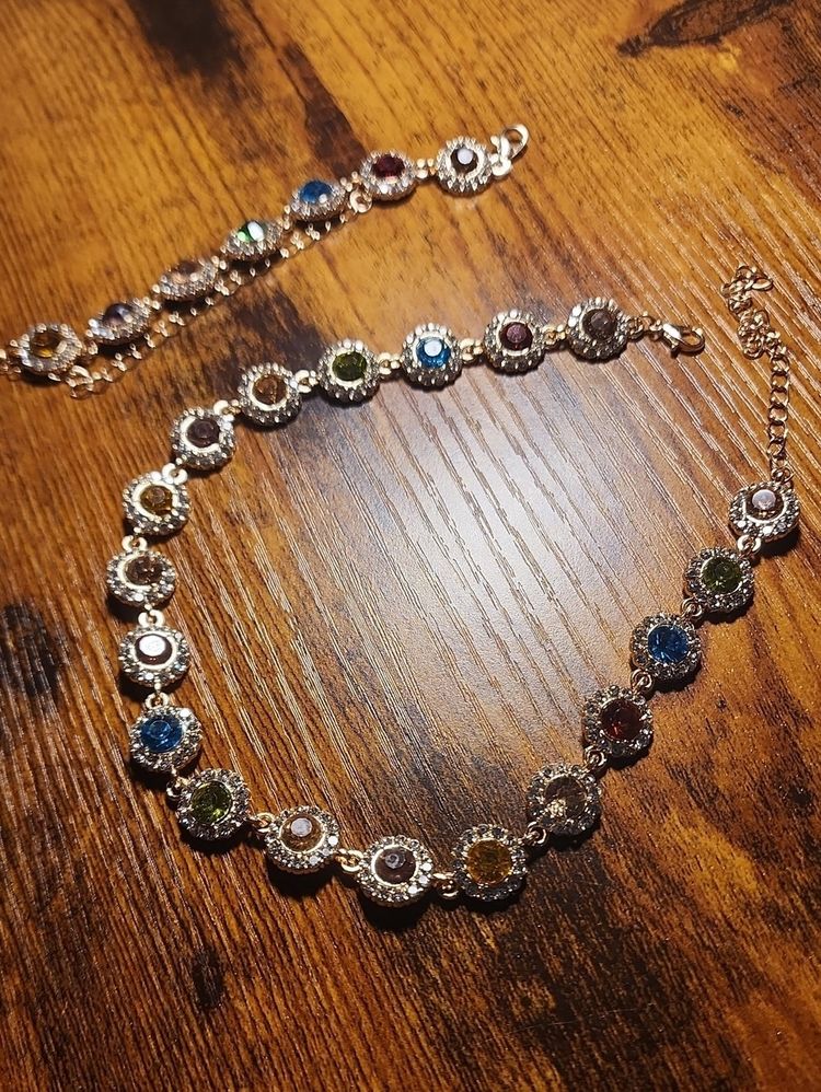 Multicolor Gemstone Necklace And Bracelet Set imagen 2