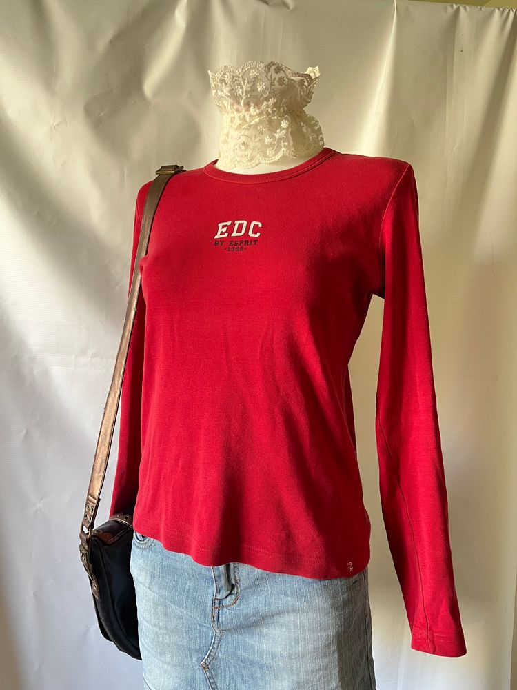 Czerwona bluzka y2k Edc By Esprit Red Long Sleeve Top 2
