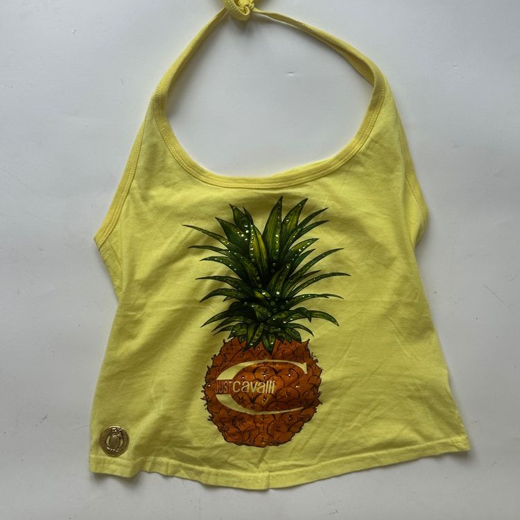 Just Cavalli Yellow Halter Top With Pineapple Print