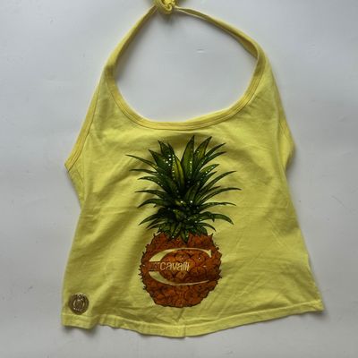 Just Cavalli Yellow Halter Top With Pineapple Print