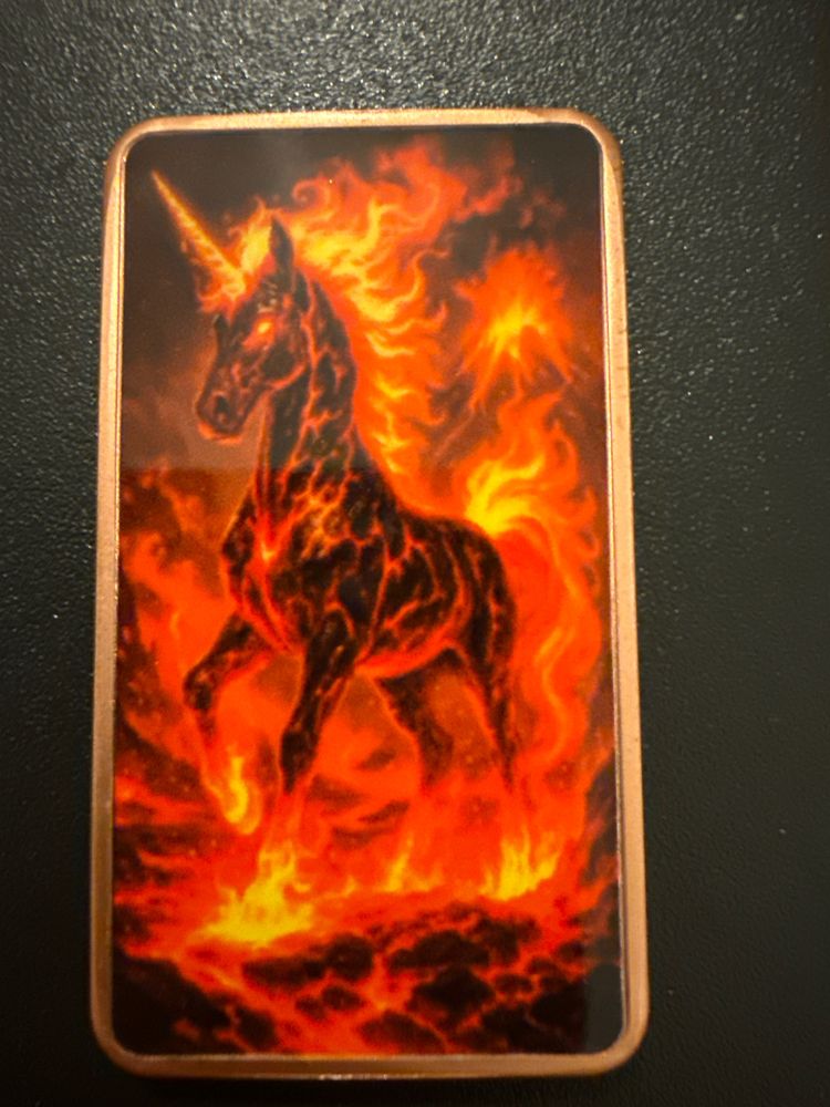 Mystic Guardians of Fire - Fire Unicorn Copper Art Bar Fantasy Mythology Collectible