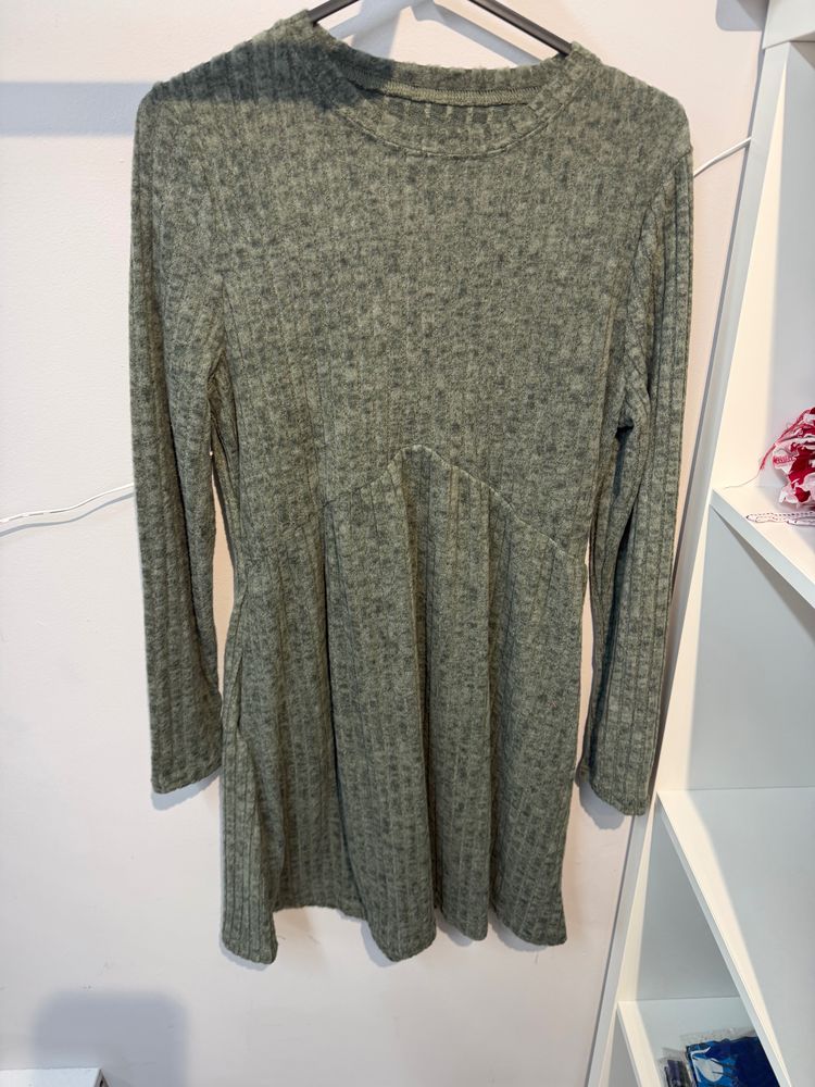 Grey Ribbed Long Sleeve Dress - Viral and trending 2