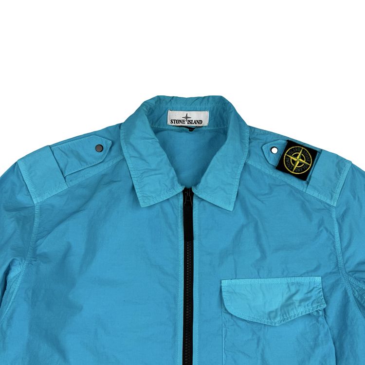 Stone Island 2020 Aqua Blue Single Chest Pocket Full Zip Nylon Overshirt - Large 10