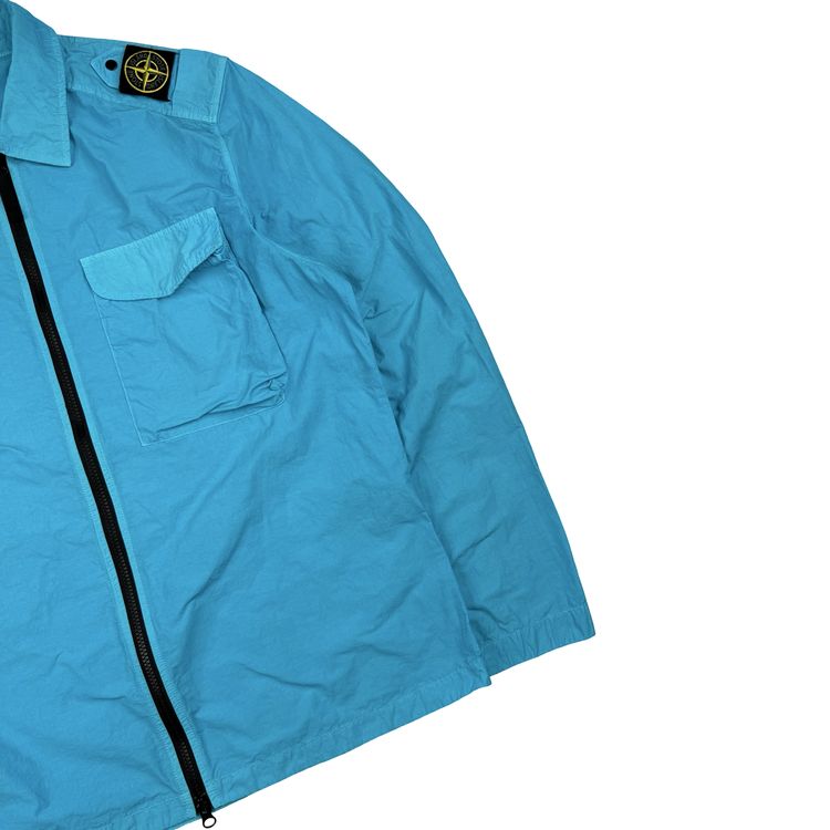 Stone Island 2020 Aqua Blue Single Chest Pocket Full Zip Nylon Overshirt - Large 3