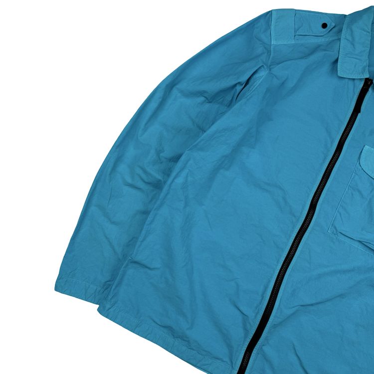 Stone Island 2020 Aqua Blue Single Chest Pocket Full Zip Nylon Overshirt - Large 6