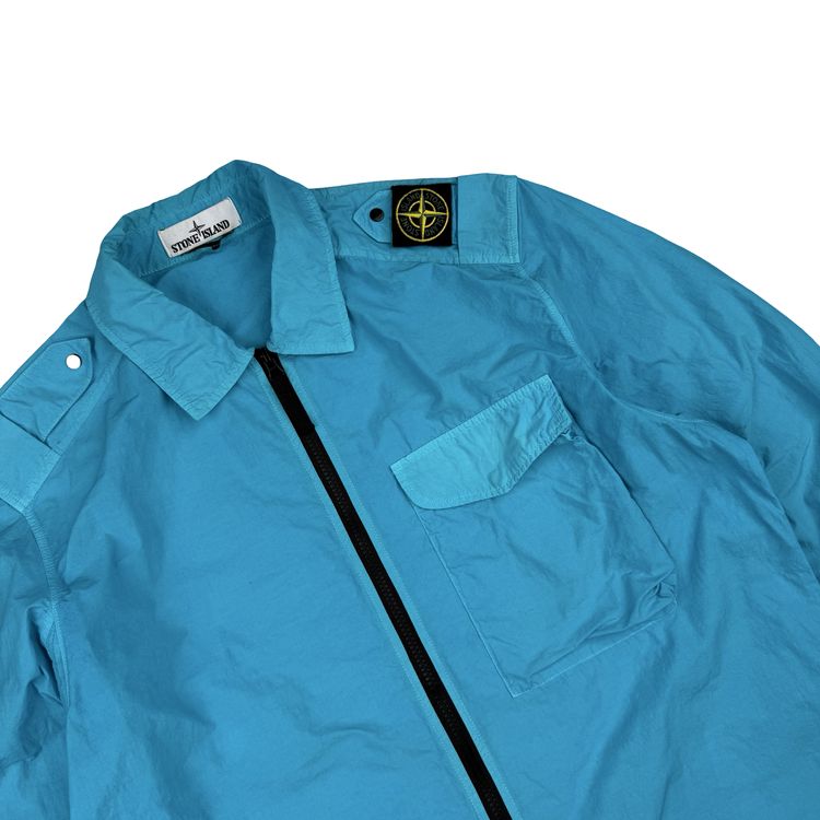 Stone Island 2020 Aqua Blue Single Chest Pocket Full Zip Nylon Overshirt - Large 5