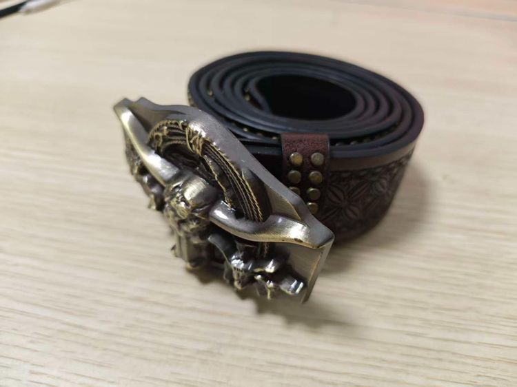 Brown Leather Belt With Metal Skull Buckle