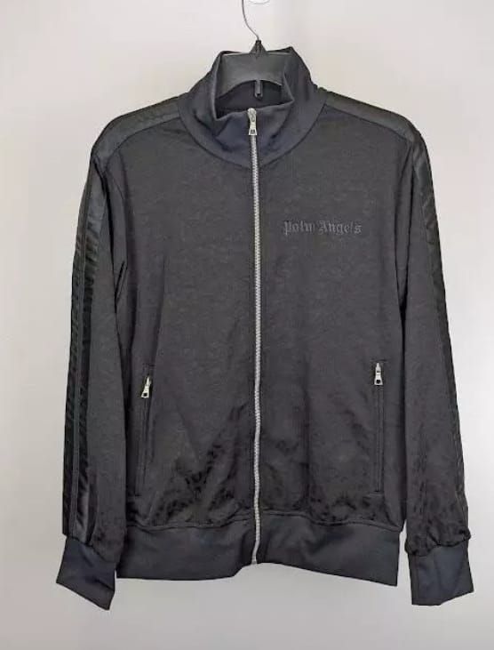 Palm Angels black leopard pattern zip-up track jacket