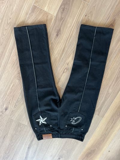 Black Pants With Star And Moon Embroidery