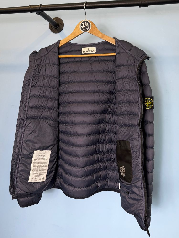 Immagine di Medium Stone Island Blue Garment Dyed Micro Yarn Down Coat Jacket 3