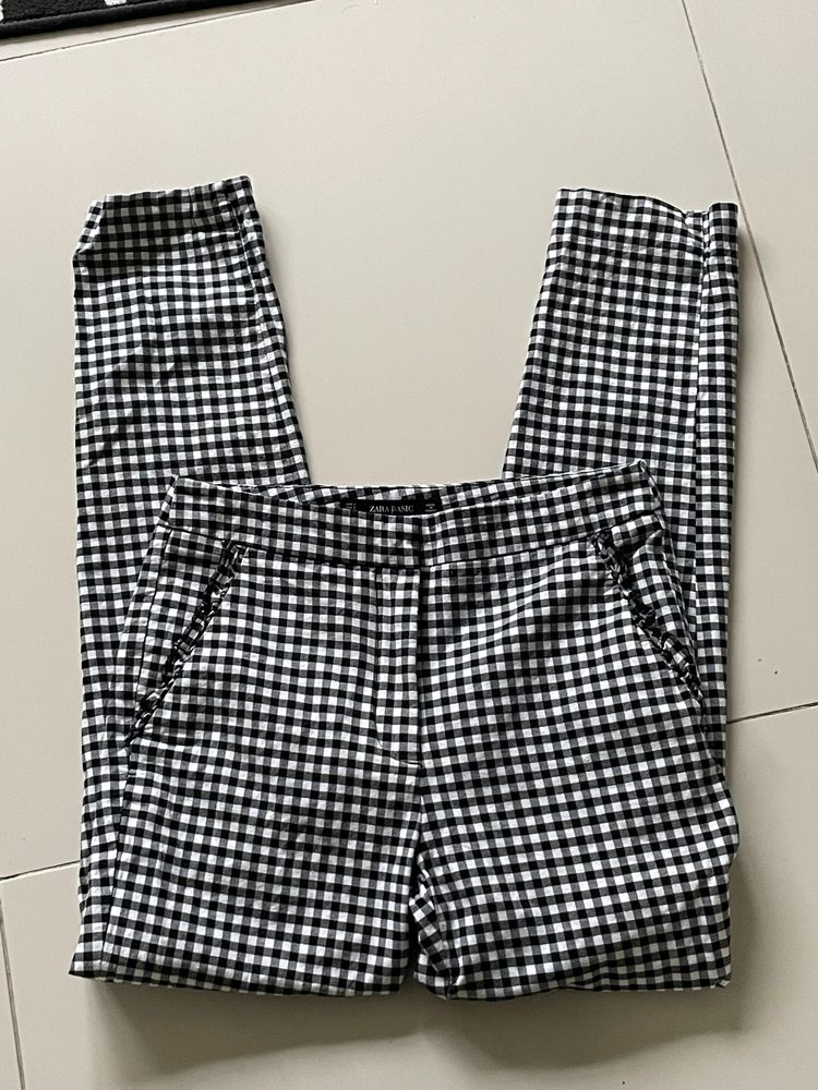 Zara Black and White Gingham Check Pants