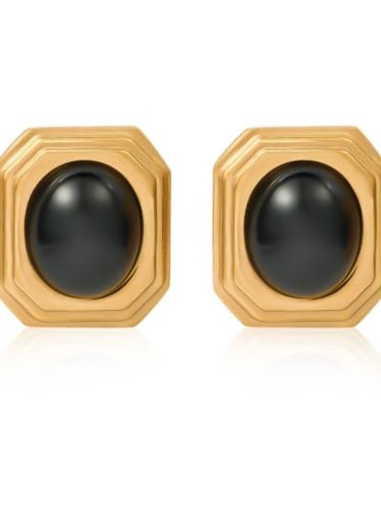 Gold-Tone Earrings With Black Oval Center