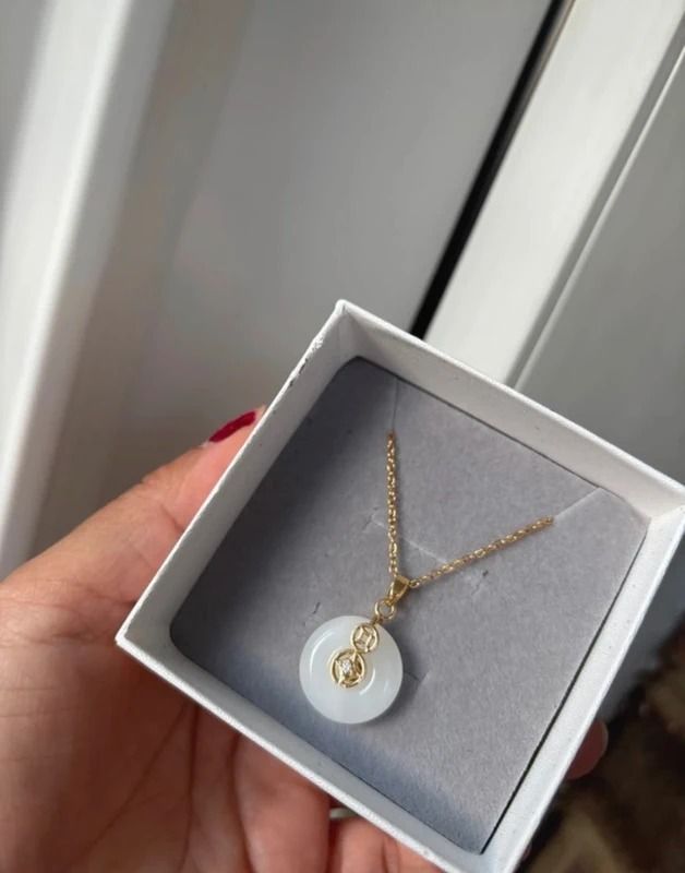 Gold Chain Necklace With White Circular Pendant image 1