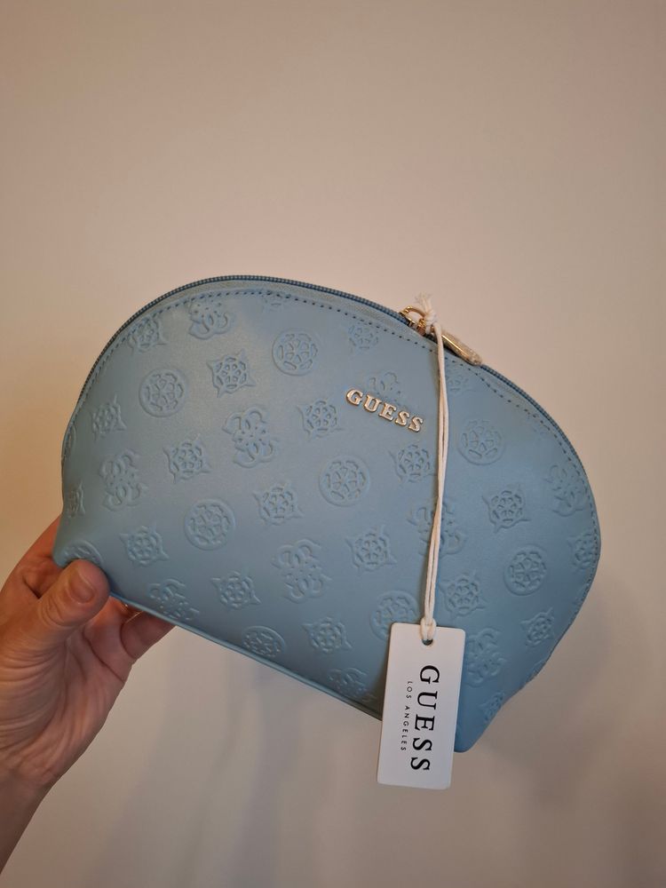 Guess Blue Embossed Cosmetic Bag Kosmetyczka 