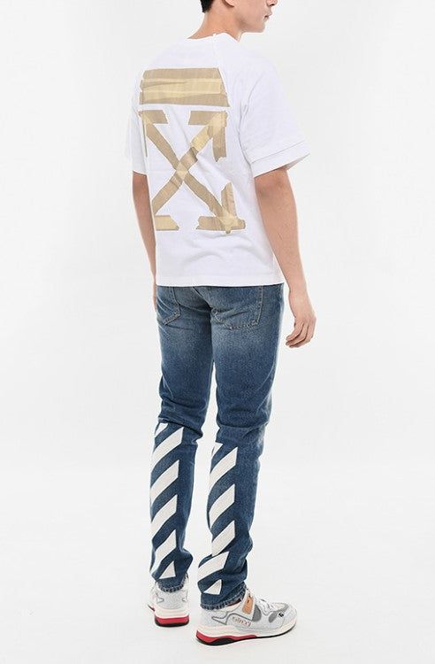 Off-White White Reconstructed Tape Arrows Logo T-Shirt image 3