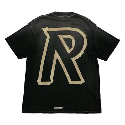 Represent Small Masking Tape Initial Stained Black Tee