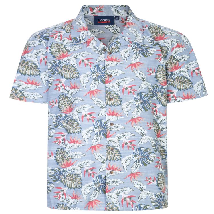 Espionage Mens Big Size Short Sleeve Leaf Print Shirt in 2XL-8XL 4