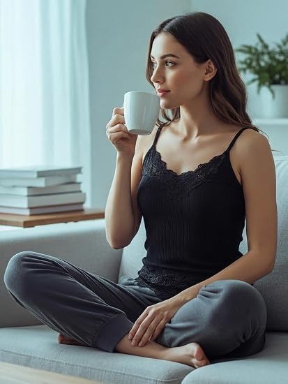 Black Lace Trim Camisole Top image 1